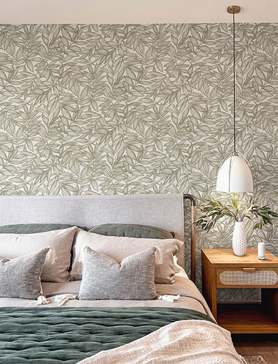 product image for Rhythmic Taupe Leaf Wallpaper 21