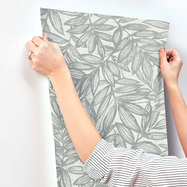 media image for Rhythmic Grey Leaf Wallpaper 257