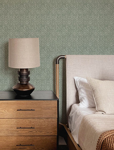 product image for Gallivant Green Woven Geometric Wallpaper 56