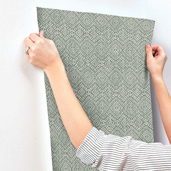 media image for Gallivant Green Woven Geometric Wallpaper 257