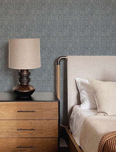 product image for Gallivant Indigo Woven Geometric Wallpaper 2