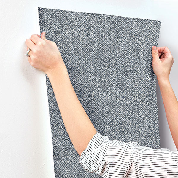 media image for Gallivant Indigo Woven Geometric Wallpaper 223