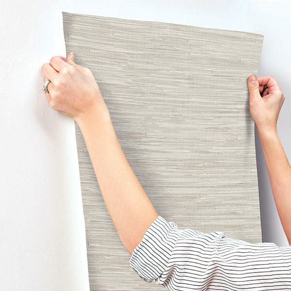 media image for Exhale Light Grey Woven Faux Grasscloth Wallpaper 253