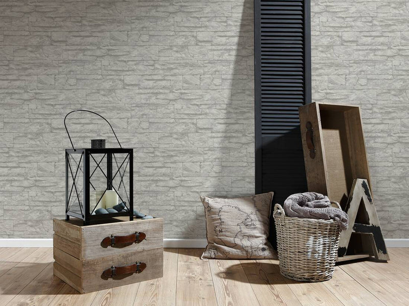 media image for Flat Stone Wallpaper in Grey/White 282