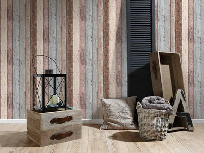 product image for Cottage Wood Planks Wallpaper in Beige/Blue/Brown 88