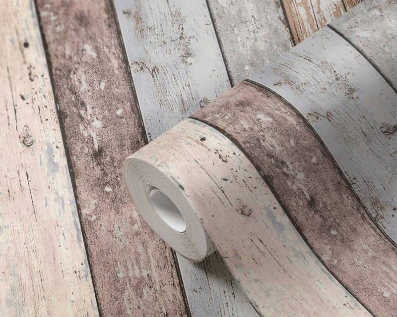 media image for Cottage Wood Planks Wallpaper in Beige/Blue/Brown 227