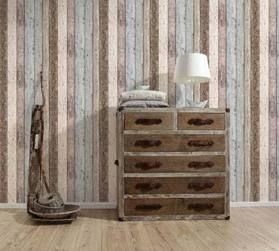 product image for Cottage Wood Planks Wallpaper in Beige/Blue/Brown 31