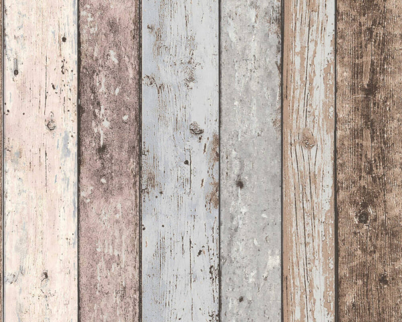media image for Cottage Wood Planks Wallpaper in Beige/Blue/Brown 225