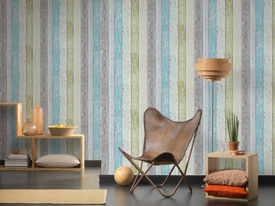 product image for Cottage Wood Planks Wallpaper in Blue/Green/White 68