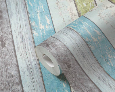 product image for Cottage Wood Planks Wallpaper in Blue/Green/White 90