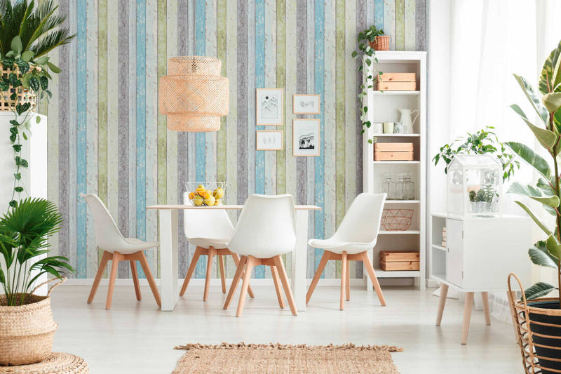 media image for Cottage Wood Planks Wallpaper in Blue/Green/White 232