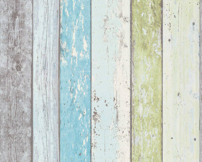 product image of Cottage Wood Planks Wallpaper in Blue/Green/White 580