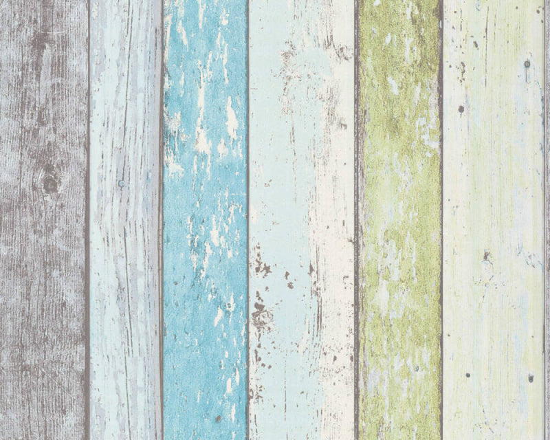 media image for Cottage Wood Planks Wallpaper in Blue/Green/White 281