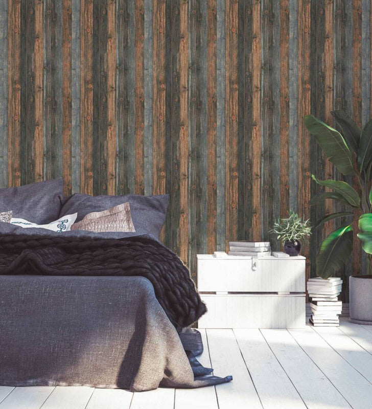 media image for Cottage Wood Panels Wallpaper in Brown/Grey 228