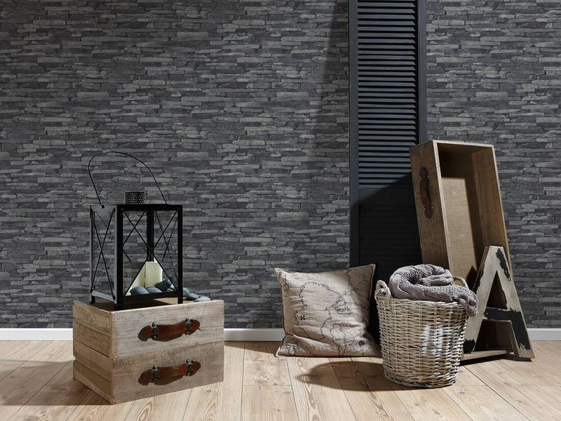 media image for Flat Stone Wallpaper in Dark Grey 219