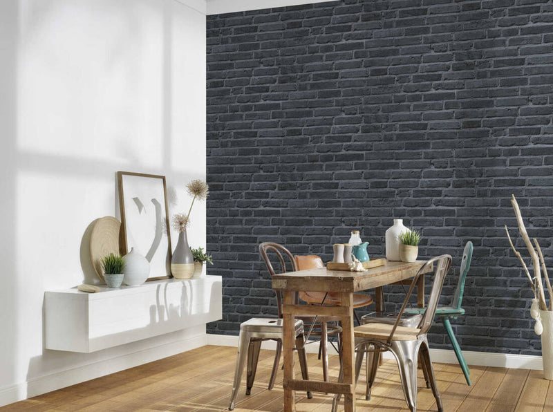 media image for Brick Deco Wallpaper in Black/Grey 280