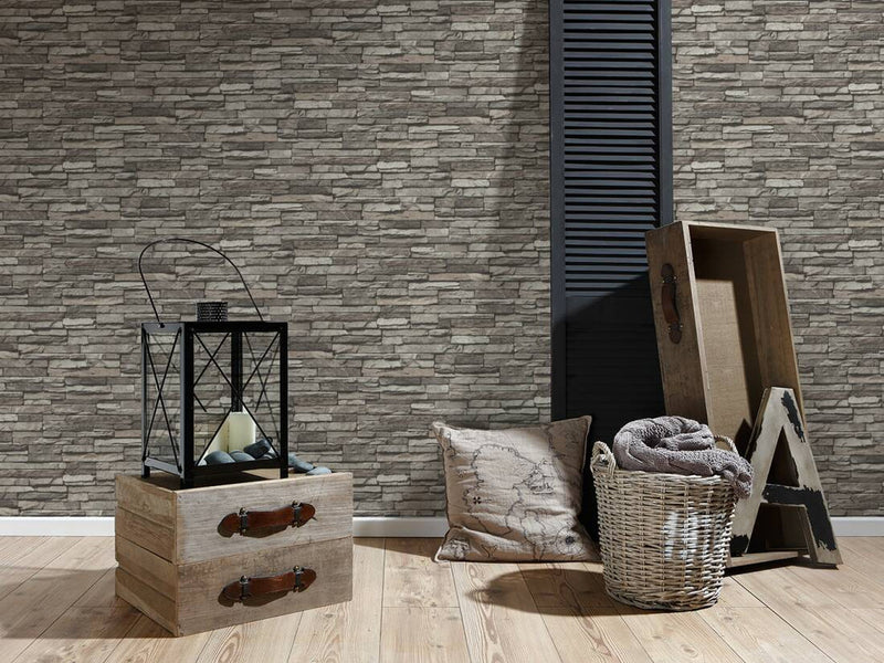 media image for Flat Stone Wallpaper in Black/Cream/Grey 229