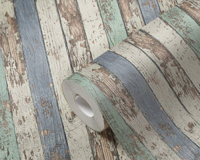 product image for Cottage Wood Wallpaper in Blue/Brown/White 30