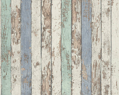 product image of Cottage Wood Wallpaper in Blue/Brown/White 553