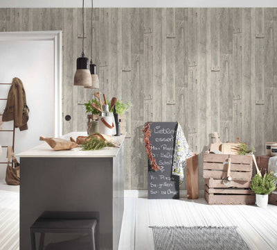 product image for Cottage Wood Wallpaper in Beige/Cream/Grey 1