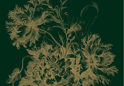 product image for Gold Metallic Wall Mural in Engraved Flowers Green 7