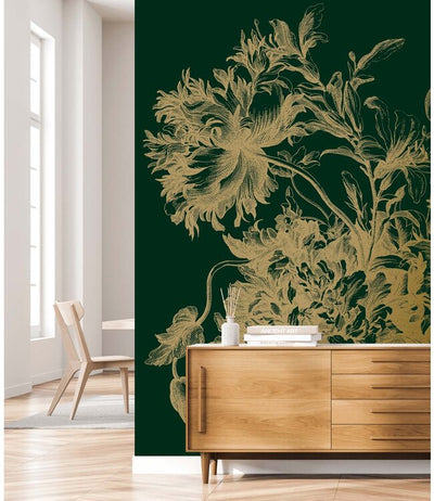 product image of Gold Metallic Wall Mural in Engraved Flowers Green 520