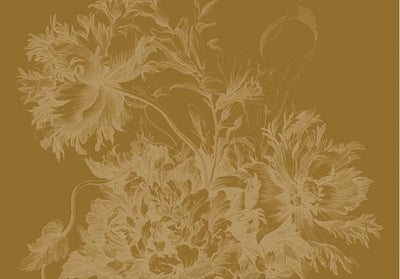 product image for Gold Metallic Wall Mural in Engraved Flowers Ochre 3