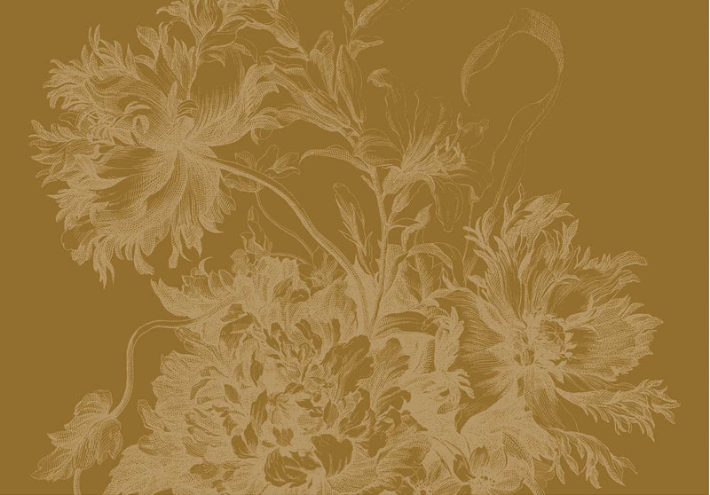 media image for Gold Metallic Wall Mural in Engraved Flowers Ochre 258