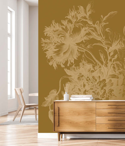 product image of Gold Metallic Wall Mural in Engraved Flowers Ochre 59