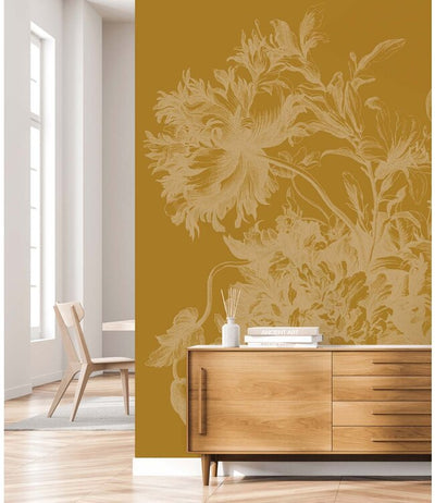 product image of Gold Metallic Wall Mural in Engraved Flowers Yellow 58