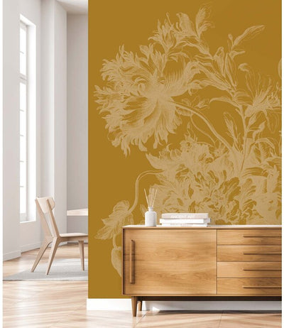 product image for Gold Metallic Wall Mural in Engraved Flowers Yellow 35