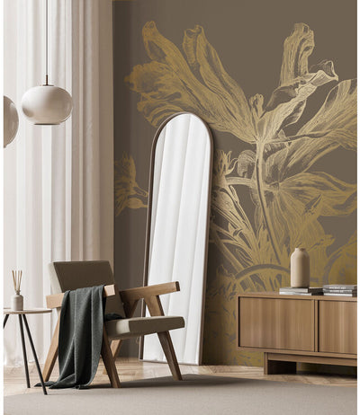 product image for Gold Metallic Wall Mural in Engraved Flowers Brown 16