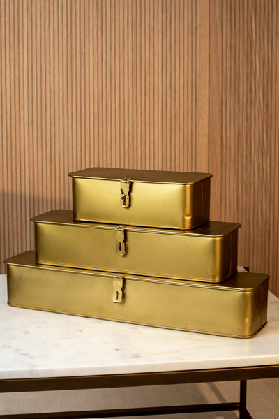 product image for Set of 3 Decorative Metal Boxes in Brass Finish 9