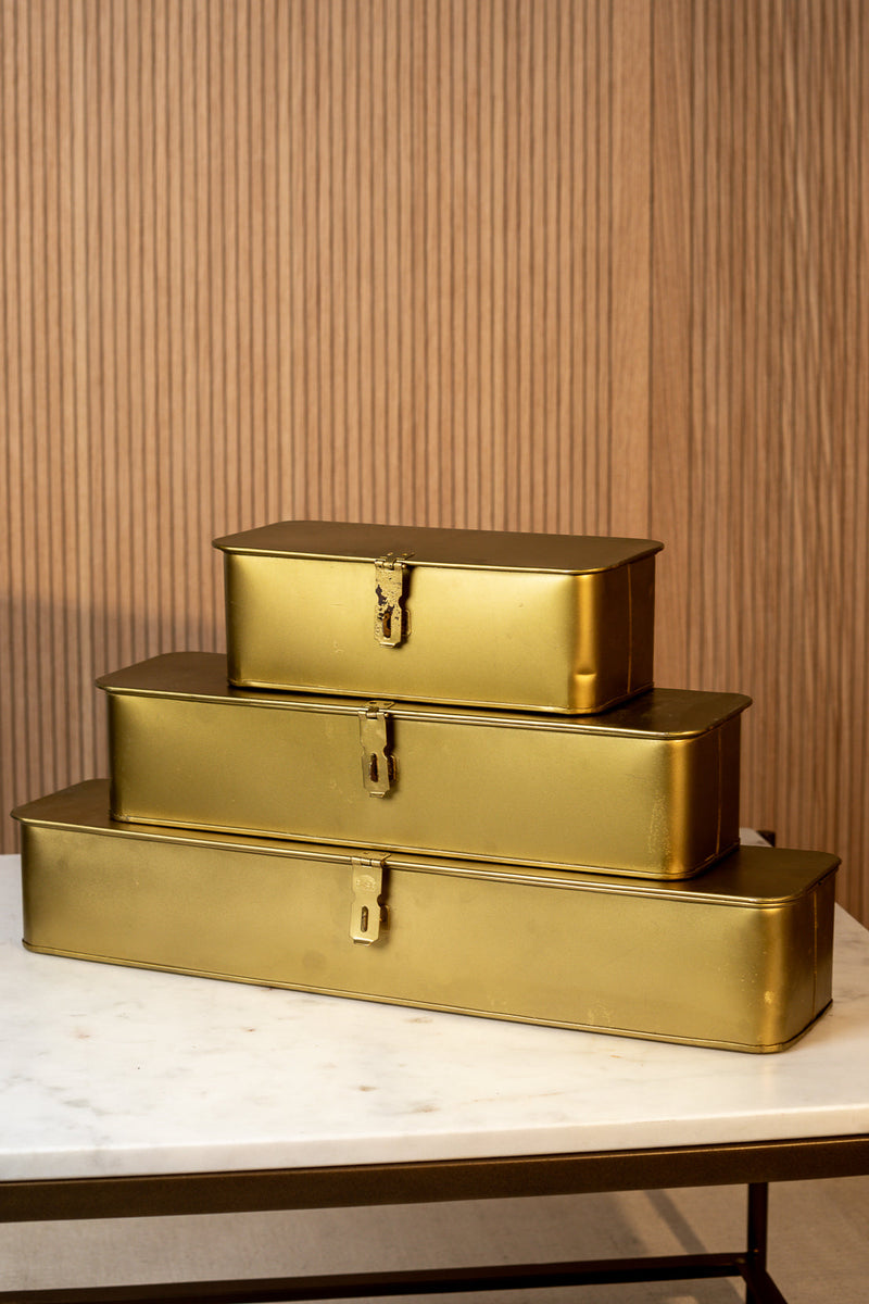 media image for Set of 3 Decorative Metal Boxes in Brass Finish 261