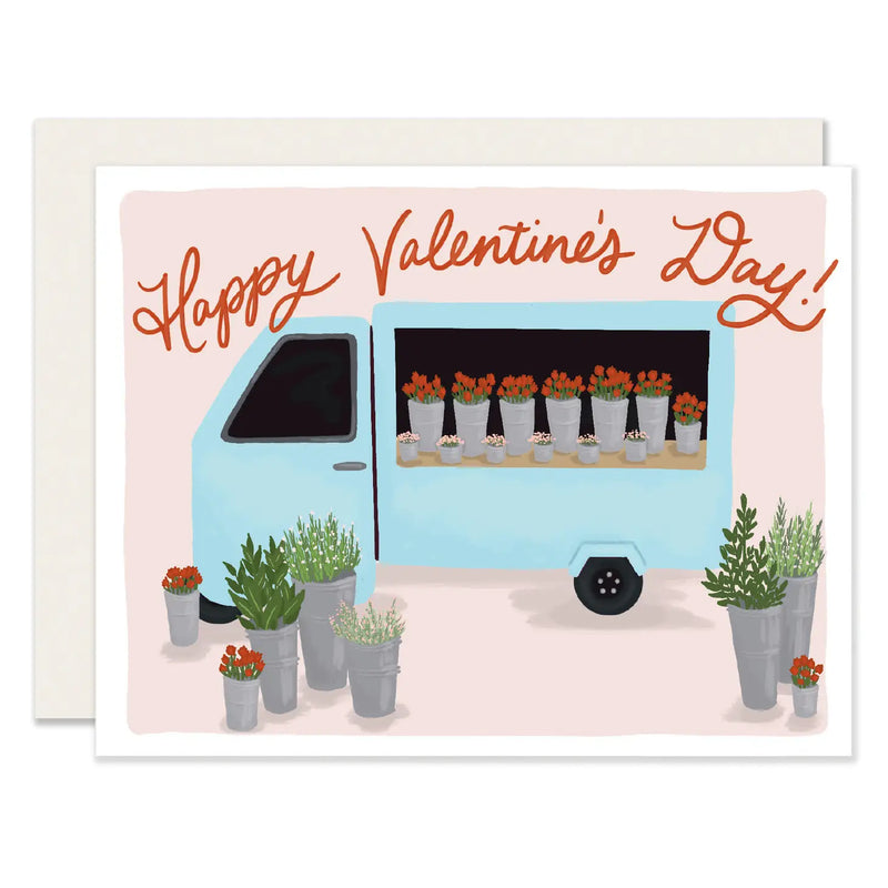 media image for Valentine Flower Truck with Greeting Happy Valentines Day 215