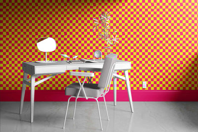 product image for Warped Checkerboard Wallpaper in Highlighter/Pink 17