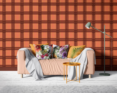 product image for Warped Plaid Wallpaper in Orange/Rust/Lime 26