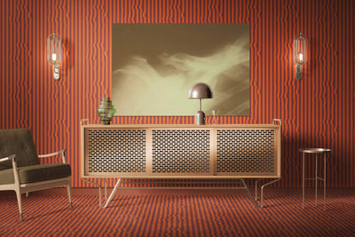 product image for Warped Vertical Stripe Wallpaper in Orange/Maroon 63