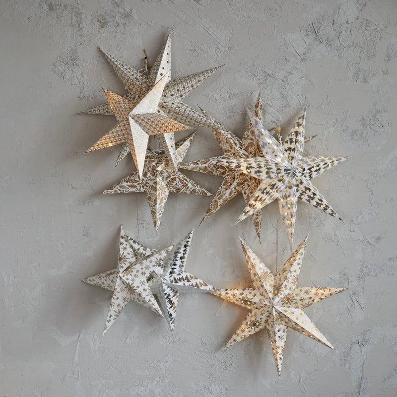 media image for Recycled Paper 7 Point Star Ornament w/ LED Light String 264