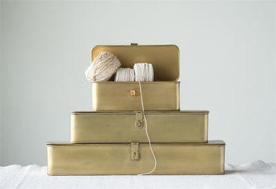 product image for Set of 3 Decorative Metal Boxes in Brass Finish design by BD Edition 86