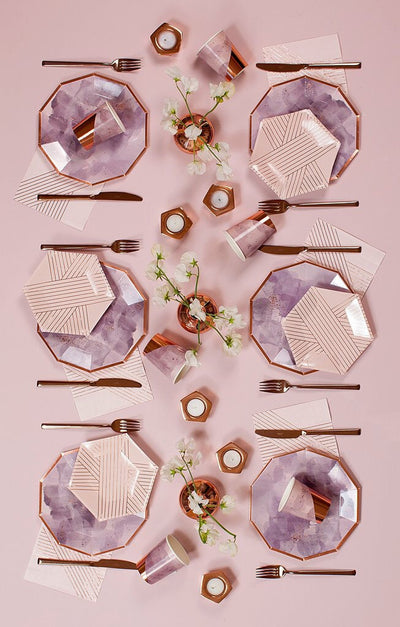 product image for set of 8 amethyst pale pink striped small paper plates design by harlow grey 4 7