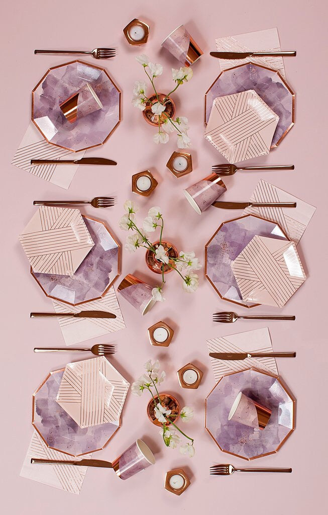 media image for set of 8 amethyst pale pink striped small paper plates design by harlow grey 4 265