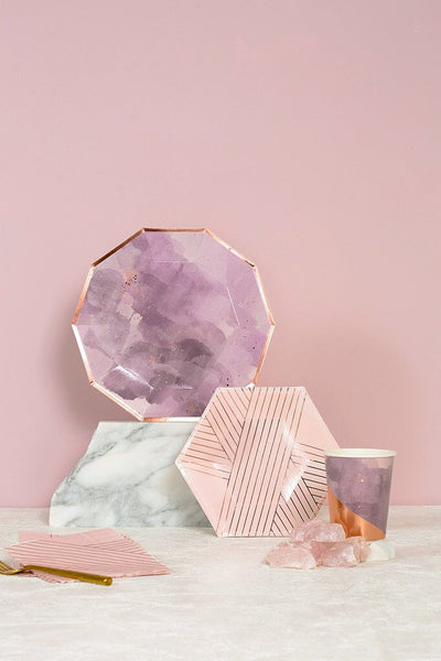 product image for set of 8 amethyst pale pink striped small paper plates design by harlow grey 2 2