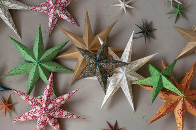 product image for Folding 5-Point Paper Star Ornament with LED Light - Set of 5 70