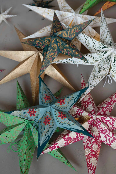 product image for Folding 5-Point Paper Star Ornament with LED Light - Set of 5 58