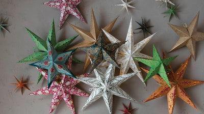 product image for Folding 5-Point Paper Star Ornament with LED Light - Set of 5 68