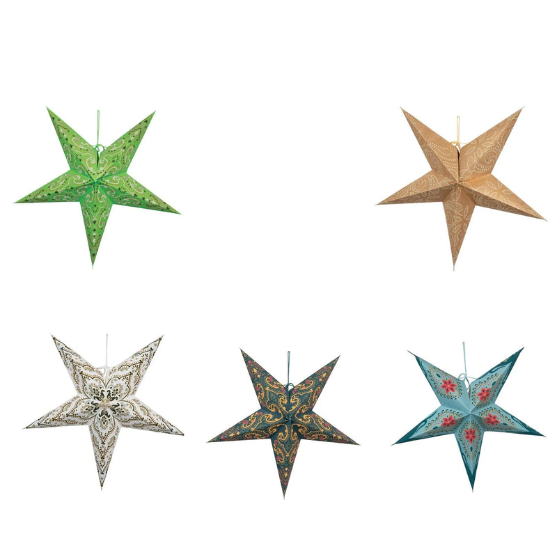 media image for Folding 5-Point Paper Star Ornament with LED Light - Set of 5 248