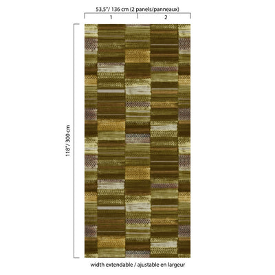 product image for Block Tiles Textured Wall Mural in Green/Gold 49