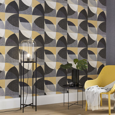 product image for Geometric Circle Graphic Wallpaper in Gold/Grey/Cream from the ELLE Decoration Collection by Galerie Wallcoverings 73