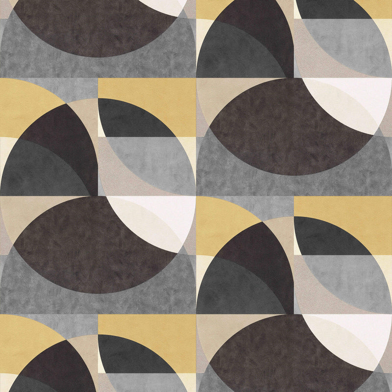 media image for Geometric Circle Graphic Wallpaper in Gold/Grey/Cream from the ELLE Decoration Collection by Galerie Wallcoverings 224